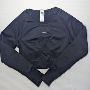 Gymshark Apex Seamless Long Sleeve Crop Top Black XL GLCT4249 Thumbholes Cutout